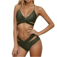 thumbnail image 2 of ZQUUVOU Women's Bikini Set 2025 Spring Solid Color Tummy Control Athletic Swimsuit Set (Olive Green,2XL), 2 of 4
