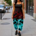 thumbnail image 4 of JULMCOMO Cotton Linen Jumpsuits for Women Plus Size Halloween Spider Web Pumpkin Bat Printed Spaghetti Strap Jumpsuits Costume Holiday Overalls Blue 4XL, 4 of 5