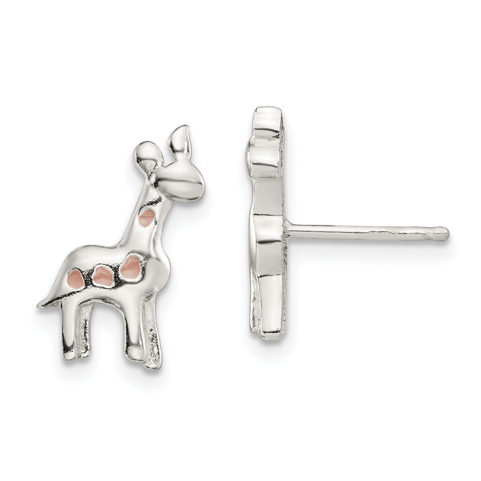 Sterling Silver Jewelry Button Earrings Solid 10 mm 15 mm Polished Enamel Giraffe Childs Post Earrings