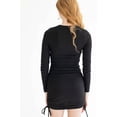 thumbnail image 4 of Black Brushed Ruched Sides Ribbed Dress - Long Sleeve Bodycon, 4 of 4