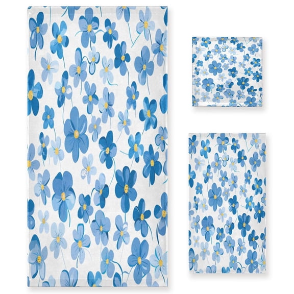 Three-Piece Towel Set Face Towel Towel Set Hand Towel Bath Towel Cotton Bath Towels Bath Towel Sets Hand Bath Towels Blue Floral