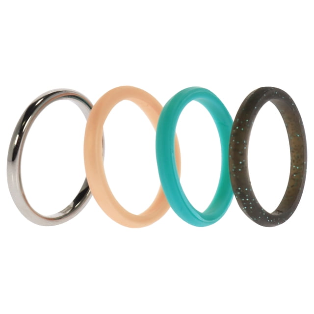 Juego de anillos gemelos de boda de silicona de 2 mm - Turquesa de ROQ para mujer - Anillo de 4 x 8 mm