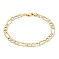 thumbnail image 6 of Nuragold 10k Real Yellow Gold Figaro Link 6.5mm Diamond Cut Two Tone Pave Chain Bracelet (8"-9") Italian Jewelry for Men, 6 of 8