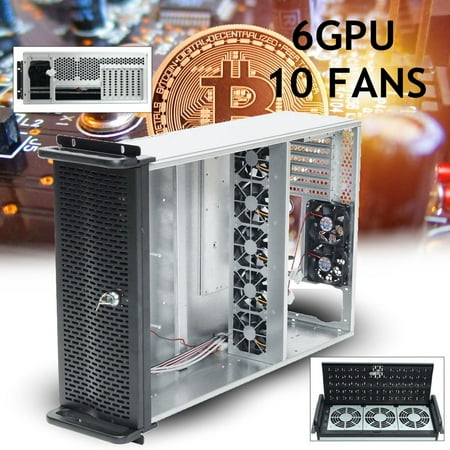 6 GPU Mining Rig case Frame Open Air Graphic Card Case + 10 Fans ETH BTC