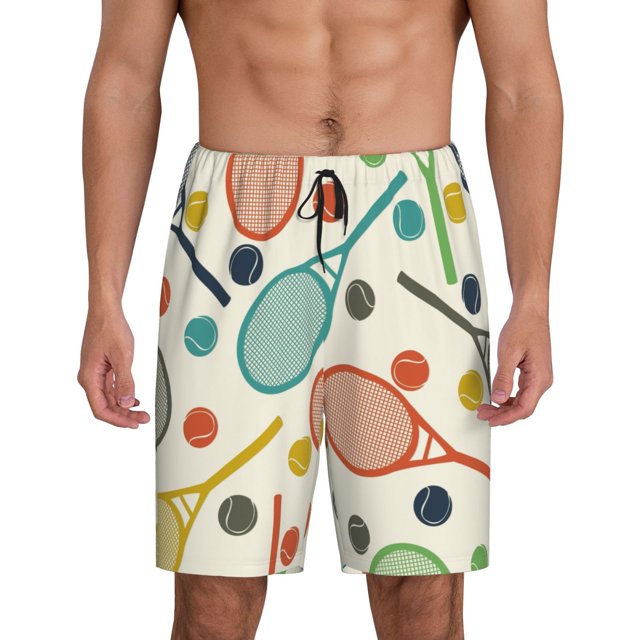 Kdxio Racket and Tennis Ball Print Mens Shorts, Breathable Lounge Sleepwear Set with Elastic Waistband and Pockets-4X-Large