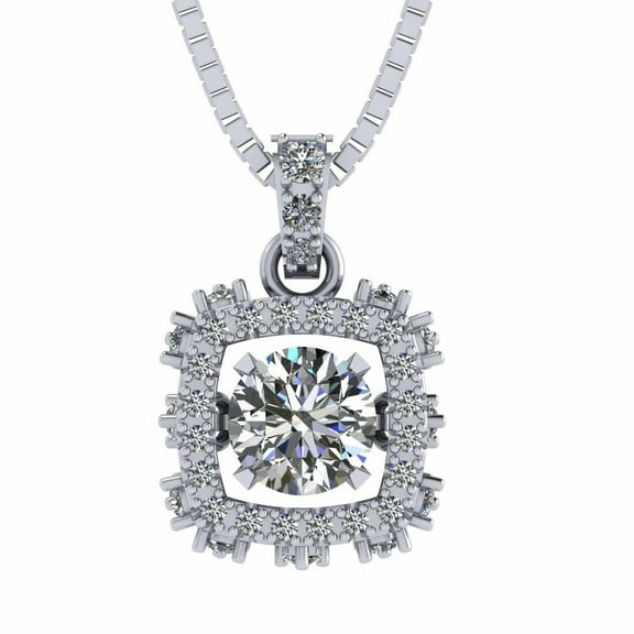 Nana Rhombus Dancing Stone Pendant Silver & CZ with 0.8mm 22" Adj. Box Chain-Platinum Plated