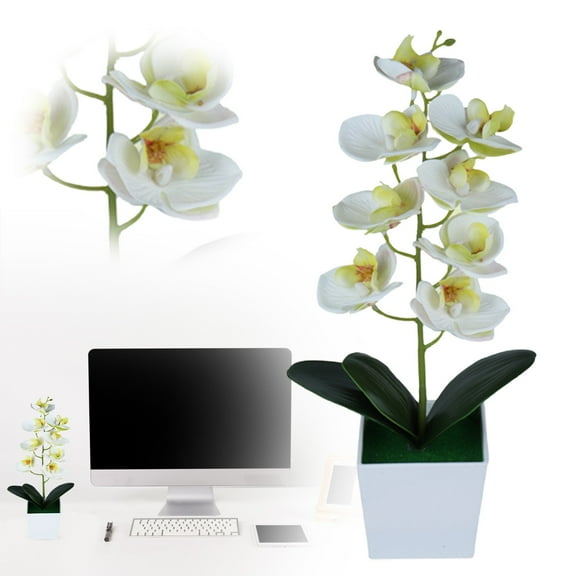 Artificial Flowers In Pot Decor Flower Centerpieces For Tables Orchid Flower Fake Faux Flowers Bouquets In Pot Table Centerpieces Holiday Dinning Coffee Room Table Kitchen Decoration