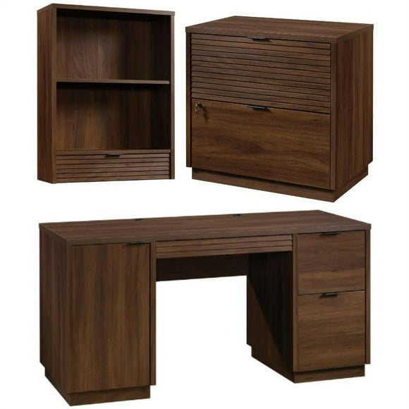 Home Square 3-Piece Set with Computer Desk Lateral File & Library Hutch