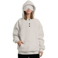 thumbnail image 6 of Trendy Hoodies for Women with Eye Mask 4-Button Plain Pullover Baggy Hooded Sweatshirt Pocket Travel Outfits, Khaki|Mask XL, 6 of 8