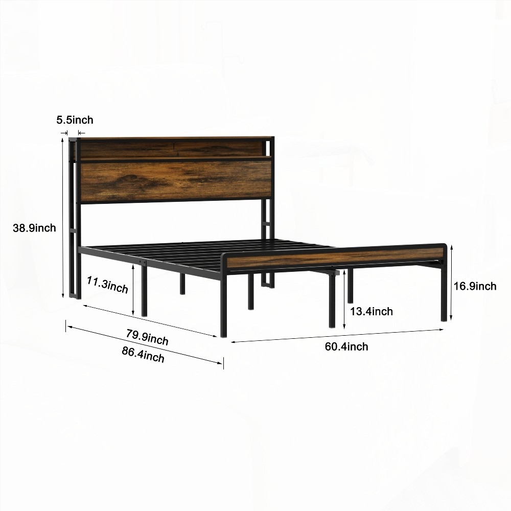 Storage Headboard Bed Frame - Charging Station, Easy Assembly