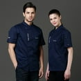 thumbnail image 5 of Chefs Coat Unisex Chef Jacket Breathable Solid Hotel Restaurant Work Shirt Uniform,Blue,L, 5 of 5