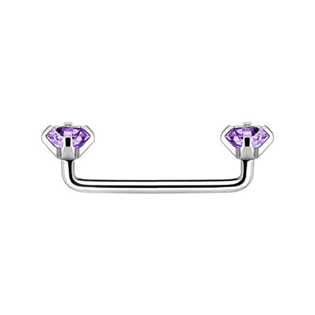 LionGothic 316L Surgical Steel 14G Internally Threaded Staple Surface Barbell with Prong Setting CZ