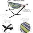 thumbnail image 3 of Double Brazilian Hammock with Stand Included – Woven Cotton, 2-Person, Outdoor Swing with Frame for Camping, Backyard, or Patio by ZXNYH (Blue, Yellow & White), 3 of 6