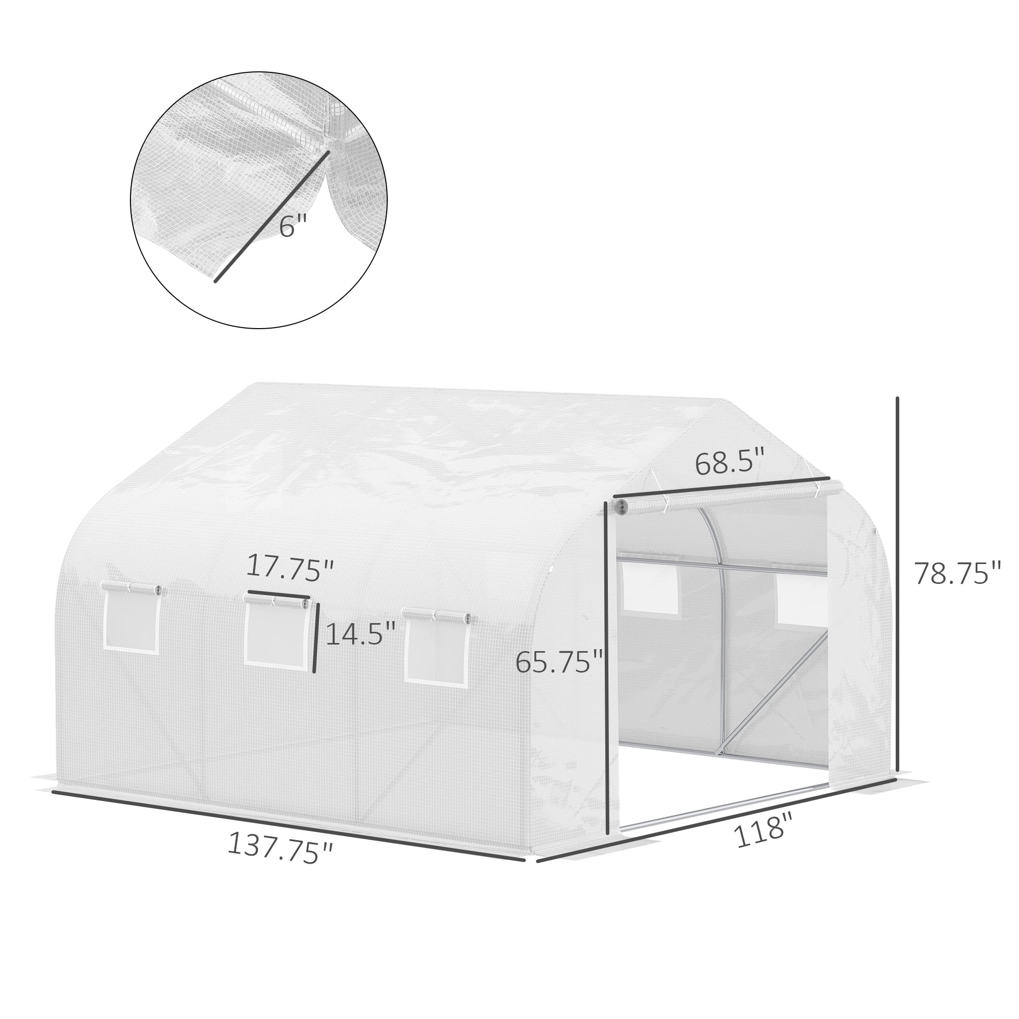 Outdoor Walk-in Greenhouse, Tunnel Green House with Roll-up Windows, Zippered Door, PE Cover