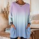 thumbnail image 1 of TaTaai Women‘s Casual Round Neck Gradient Long Sleeve Blouse With Pockets Loose Fit Solid Color T Shirts Soft Polyester Daily Holiday Travel Top Gift, 1 of 7