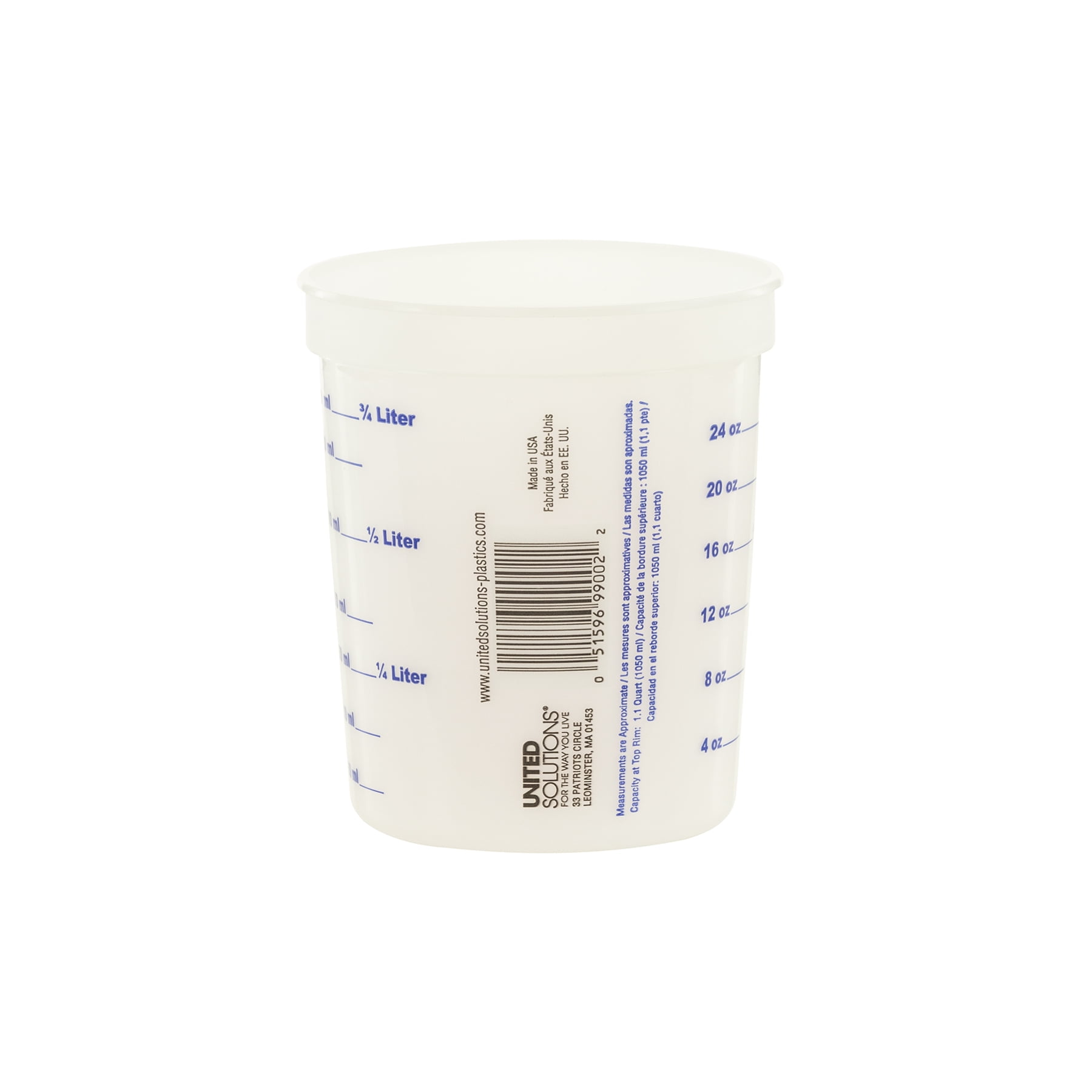 (3 pack) United Solutions 1 Quart Round Measure Right Plastic Mixing Container, Clear, 1 Each