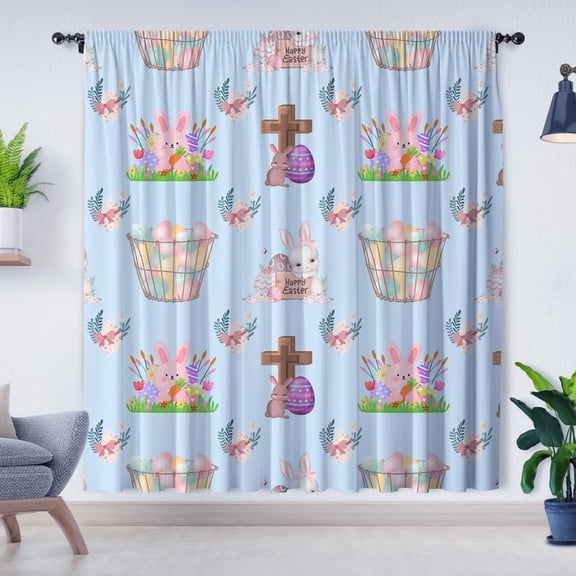 Modern Simple Curtains, Easter Bunny Egg Print Blackout Curtains, Suitable For Room Bedroom Decoration, Easter Gift(Rod pocket)