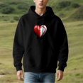 thumbnail image 3 of Men's Long Sleeve Hoodie Pullover Sweatshirt with Pockets - Heart Split Design Red & White Baseball Stitching Relaxed Fit, 3 of 7