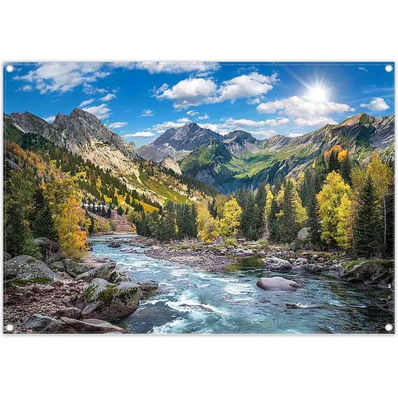 Mountain Lake Backdrop Forest Nature Scenery Landscape Hiking Travel Photography Background Birthday Party Decorations Banner Supplies Photo Booth Props