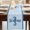 thumbnail image 3 of Navy Blue Seahorse Table Runner, Summer Coastal Bubbles Ocean Waves Washable Cotton Linen Table Runners 48 Inches Long, Dresser Scarf Runner for Nightstand/Coffee/End Tables 13''x48'', 3 of 9