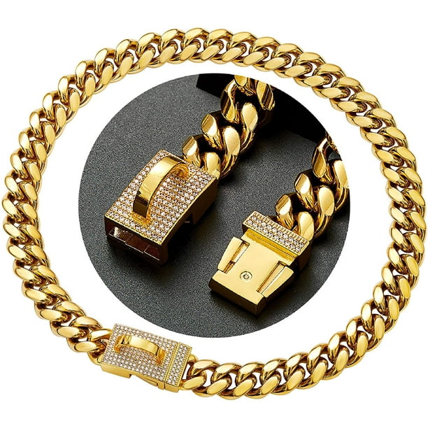 18K Gold Plated Dog Collar Necklace with Diamond Buckle Strong