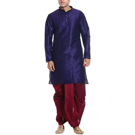 

Royal Kurta Men s Blue Silk Blend Festive Dhoti Kurta Set