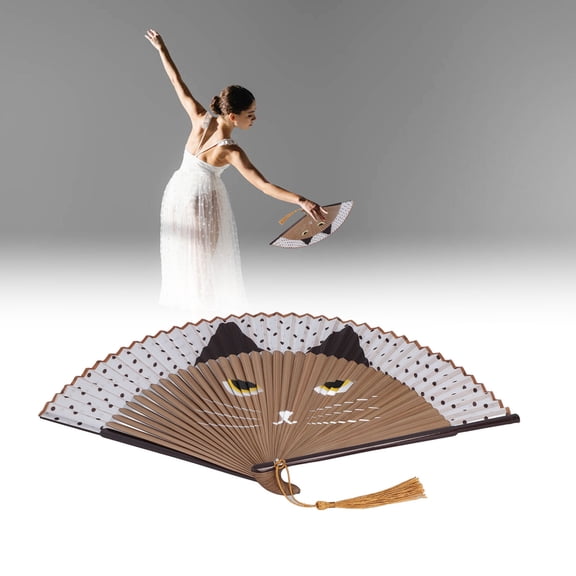 Ymiko Folding Fan Cat Pattern Elegant Japanese Style Handheld Portable Cooling Tool For Gifts Wedding,Hand Fan,Decorative Folding Fans