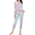 thumbnail image 4 of SWSMCLT Women's Cotton Pajama Set Tie Dye Soft 2 Piece Loungewear Sleepwear Warm Sleeping Set Long Sleeve Long Pants Lounge Set Lightweight Fall Winter Green Large, 4 of 5