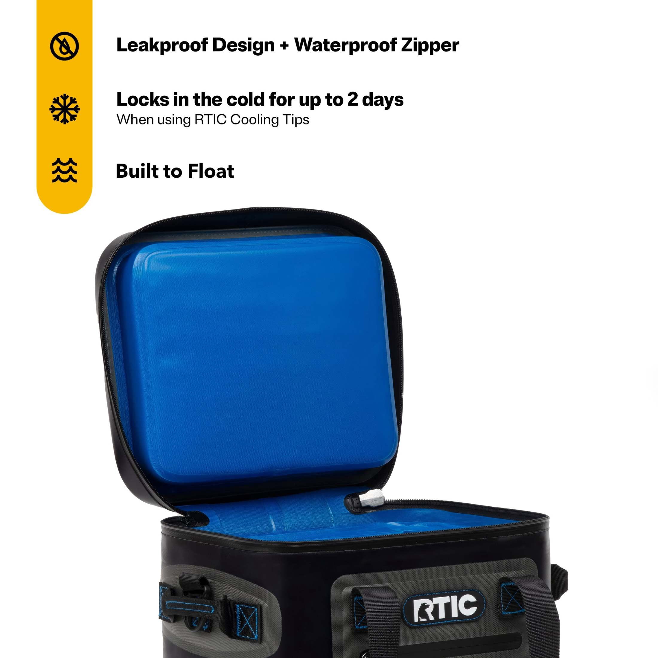RTIC 12 Can Ultra-Tough Soft Cooler, 10 Qt, Leakproof, Waterproof Zipper, Blue & Grey, Soft Pack Cooler