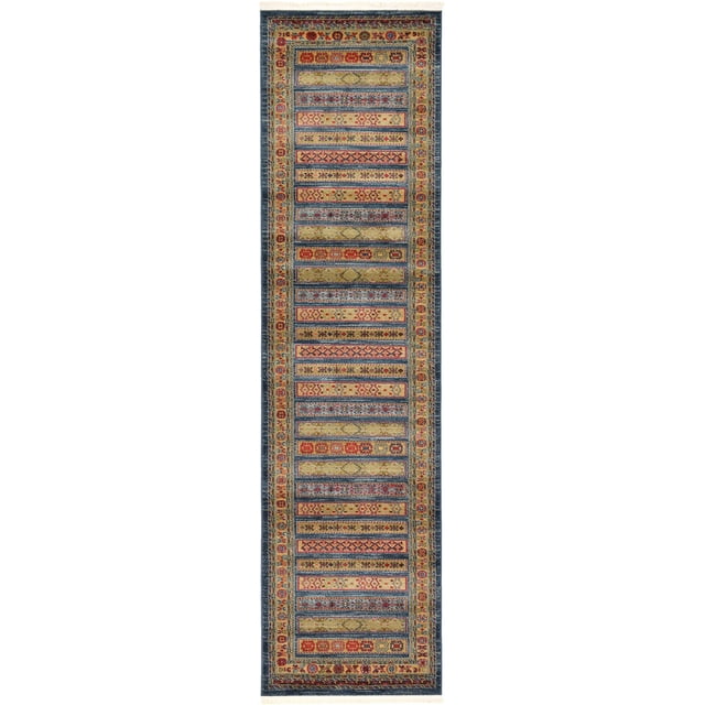 Unique Loom Fars Collection Design d'Inspiration Tribale Classique Moderne avec Tapis de Zone Frontalière, (Coureur 2' 7" x 10' 0", Bleu / Bleu Clair)