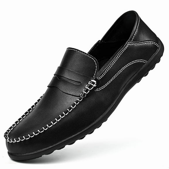 Men's Casual Loafers Slip On Leather Shoes Comfortable Lightweight Driving Shoes Male Moccasins Classic Penny Loafer Flats Boat Shoes Outdoor Walking Shoes