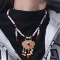 thumbnail image 5 of HUGFEGWE Collier à Pompons Chinois, Collier de Perles Vintage à Pompons, Style Chinois Tang pour Femmes Hommes (Rouge) UA824-23313, 5 of 5