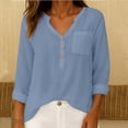 thumbnail image 2 of Duoif Womens Tops Womens Cotton Linen Tops Spring Fashion 2026 Long Sleeve V Neck Button Shirts Casual Loose Summer Light Blue XXL, 2 of 9