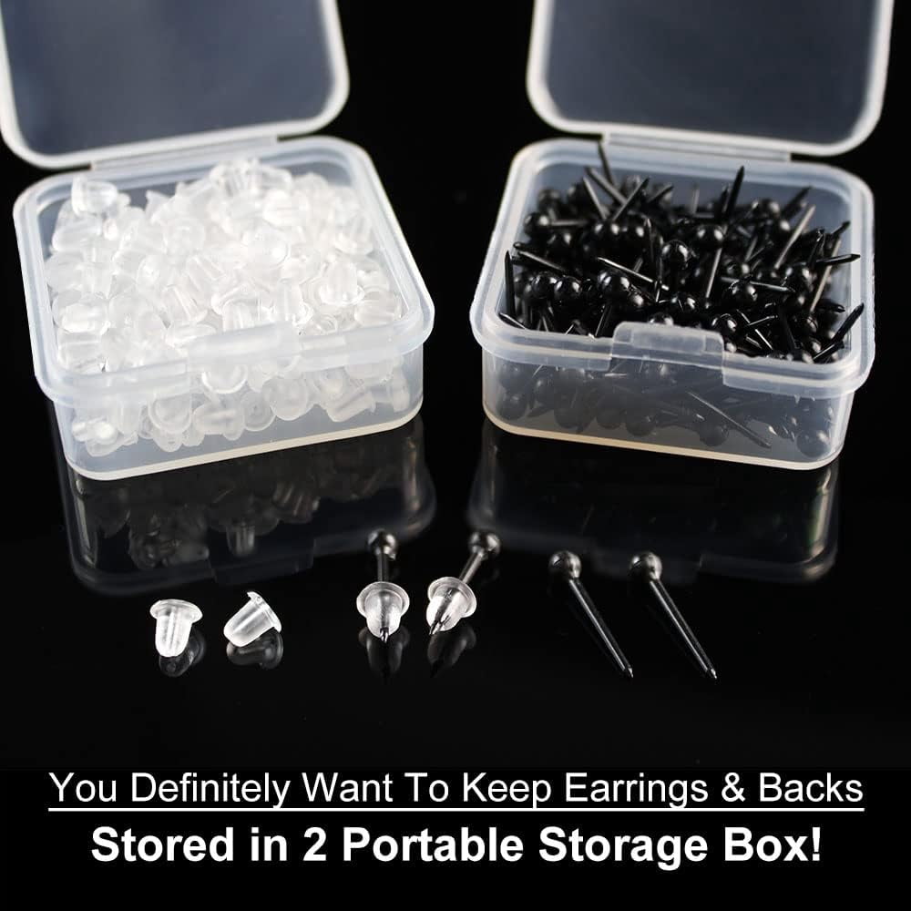 Clear Earrings For Sports, 400Pcs 18G Plastic Earrings For Sensitive Ears, Clear Stud Earrings For Work With Solid Plastic Posts And Soft Rubber Earring Backs In 2 Organizer Box[Z5936]