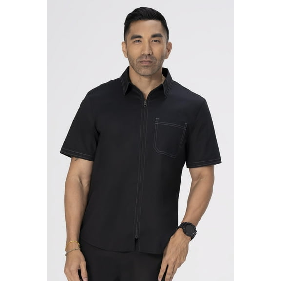 Chef Works Mens Cody Zip Work Shirt, Black, 6X-Large
