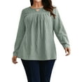 thumbnail image 2 of LANREMON Womens Plus Size Tops Long Sleeve Shirts V Neck Textured Keyhole Gathered Knit Tunic Loose Fall Blouses, 2 of 6