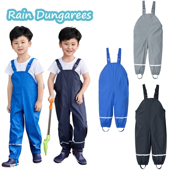RTKFRFLM Kids Waterproof Rain Bib Overalls Breathable Outdoor One-Piece Rain Suit Black 3-4 Years
