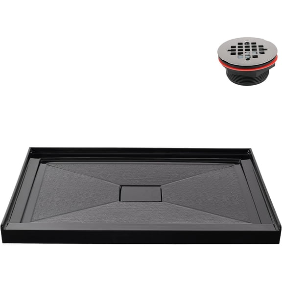 Streamline GB-2613-456-BL 48 in. x 32 in. Alcove Acrylic Shower Base in Glossy Black With Center Drain, Drain Included