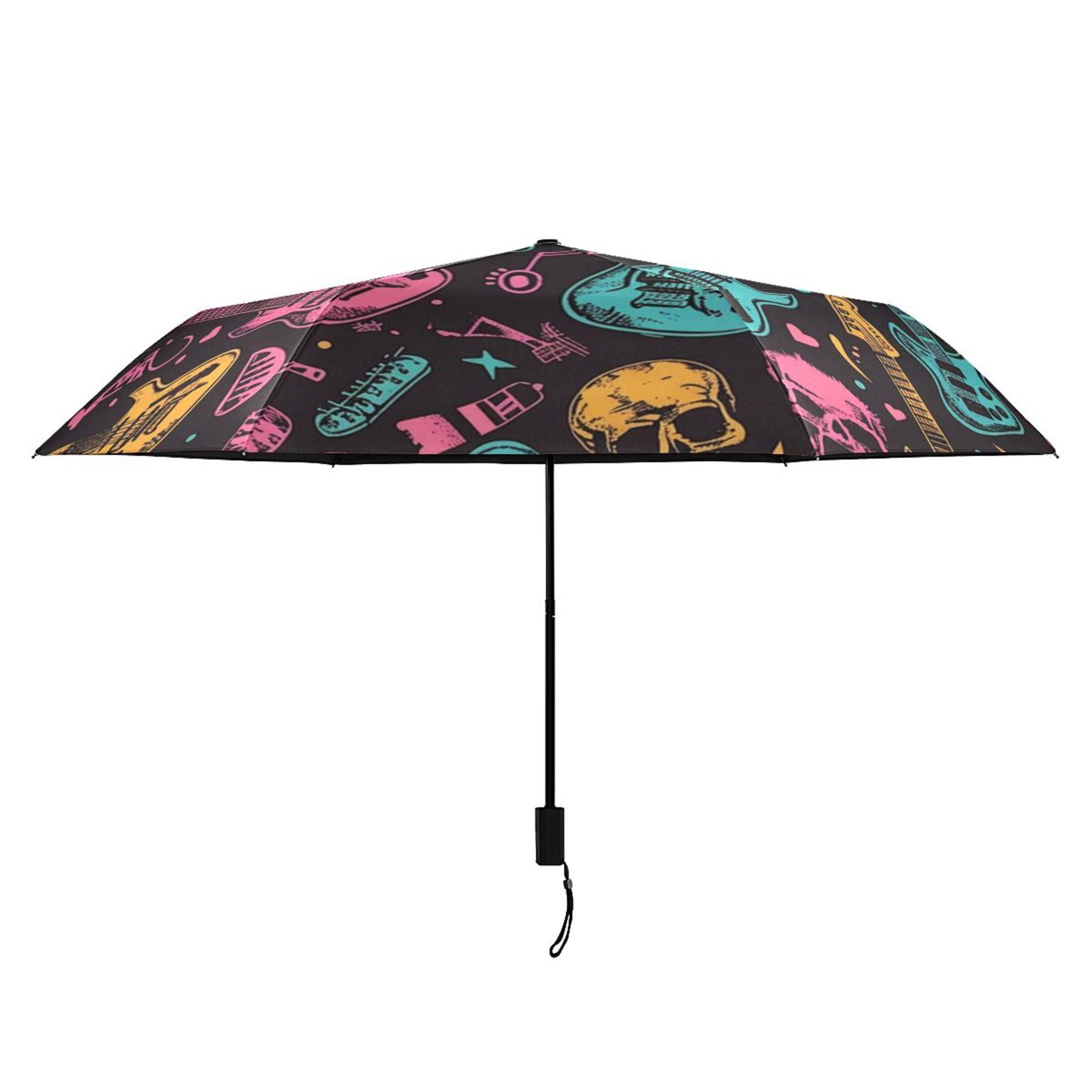 ALAZA Skull and Guitars UPF 50+ Compact Folding Umbrella for Rain Travel Umbrella Packable
