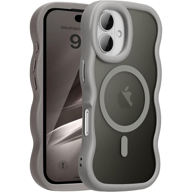 Funda magnética para iPhone 16, compatible con MagSafe, diseño de marco ondulado transparente 2025, funda protectora de borde suave, bonita, transparente, mate, a prueba de golpes