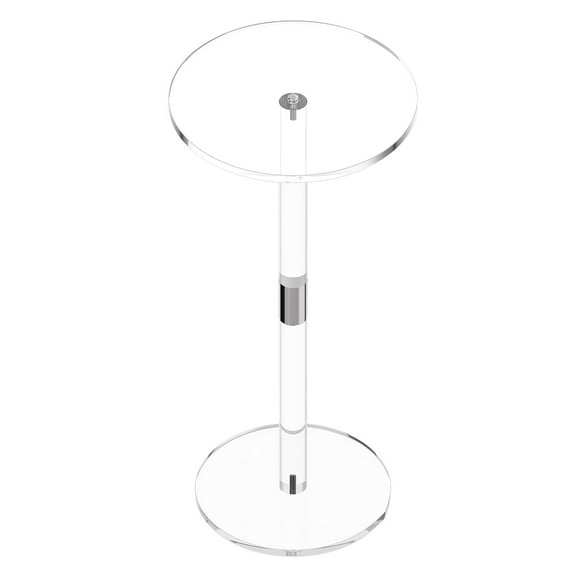 KFFKFF Acrylic Drink Table with Round Top, Clear Side Table with Sturdy Post, Modern Transparent Stand for Coffee, Snacks, and Beverages, Easy to Assemble, 10 x 10 x 21.3 in