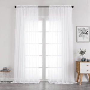 OVZME Sheer Curtains 59x96 White 2-Panel Set