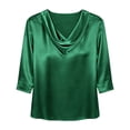 thumbnail image 3 of Fgvctg Silk Satin Button Down Shirts For Women Fashion Cap 3/4 Sleeve Top Crew Neck Shirt Loose Casual Business Work Clothes Green XL, 3 of 7