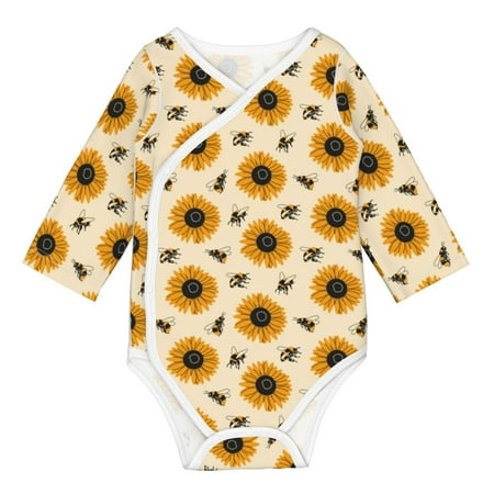 

Coaee Sunflowers And Bee for Soft Cotton Baby Long-Sleeve Bodysuit Girls Boys Bodysuit Romper