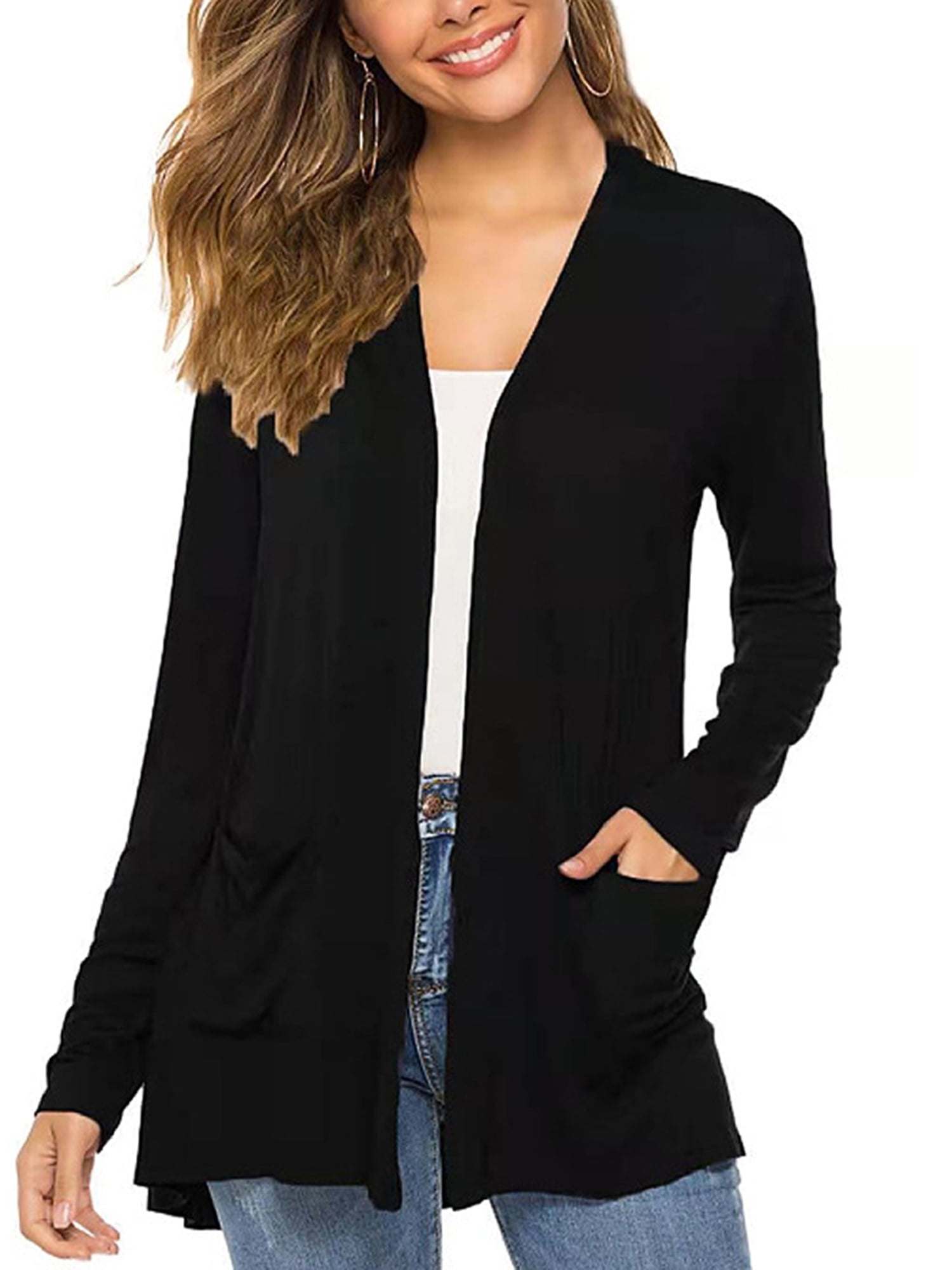 Women's Lightweight Cardigan Sweater Open Front Knit Loose Long Sleeve  Cardigan with Pockets - Walmart.com