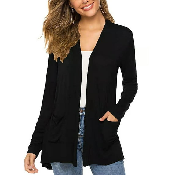 Sedceaty Women Simple Style Cardigan, Solid Color Long Sleeve Knitwear with Pockets, S/ M/ L/ XL/ XXL