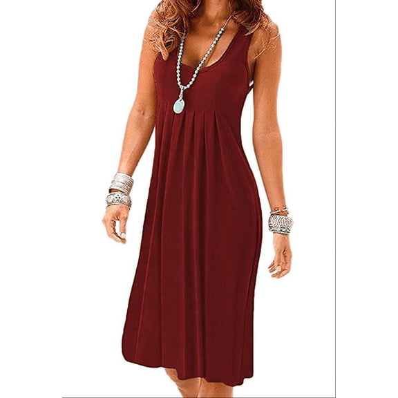 Womens Summer Casual Half Sleeve Empire Waist Loose Swing Pleated Modest Work Tunic T Shirt Dresses