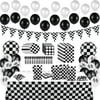 BeYumi 127Pack Race Car Checkered Party Supplies Decoration Kit｜Including Banner Pennant, Balloons, Tablecloth, Tableware, Goodies Gift Bags｜Black and White Party Decorations Favors Pack for Kids Boys