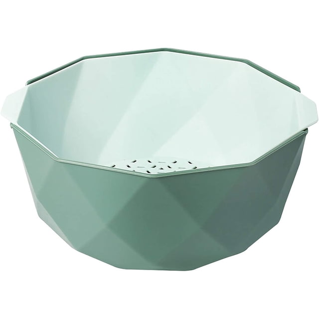 Simplicity Double-Layer Drain Basket With Pass-Over Spoon Rice Kitchen Washer Coander Vegetate Noodles Polygon Kitchen Drain Basket Strong Permeability