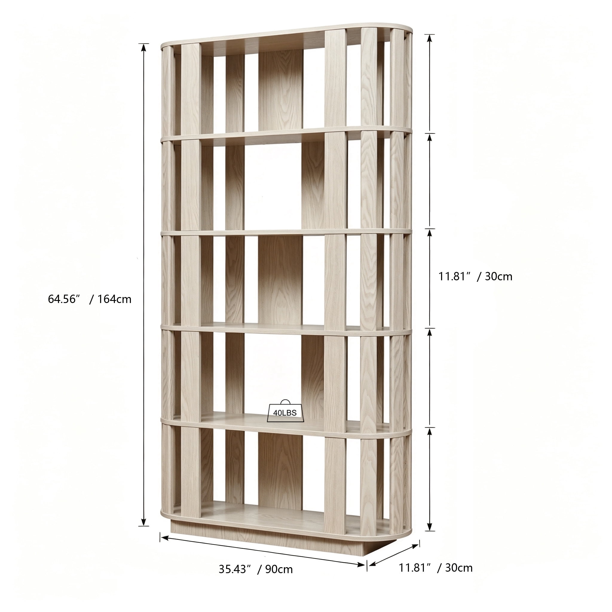 Wooden Oval Open Bookshelf, MDF Grid Frame Freestanding Bookcase, 5-Tier Easy Assembly Storage Display Rack for Living Room Home Office Decor, DIY Free Combination Storage Cabinet Study Room